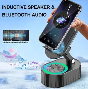 2026 Upgraded 2.0 Wireless Induction Audio Bluetooth Speaker 5in1 Cellphone Holder USB Emergency Rechargeable (3000mAh) Portable Power Mobile Tablet Stand with Colorful Ambient Light Gifts for Friend, Family