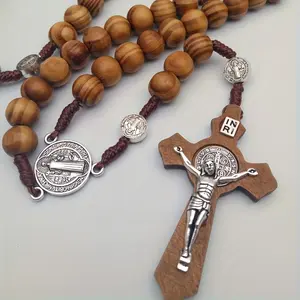 1 Vintage Style Brown Wooden Beads Christian Prayer Beads - Elegant Wooden Cross, Designed as Jesus Christ, Perfect Peace and Blessing Accessories, Wooden Prayer Beads |   Vintage Style Beads |   Durable Wooden Cross, Christian Accessory