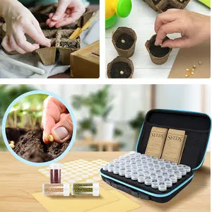Seed storage box organizer with bottle, durable plastic seed bank case, for garden, plant collection (seeds are not included)