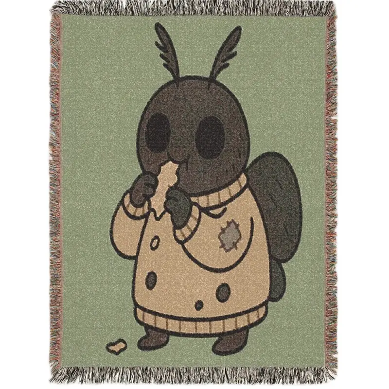 Mothman Woven Blanket | Cozy Cryptid Throw | Appalachian Folklore Decor | Cartoon Mothman Gift