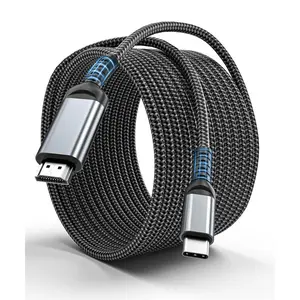 USB C to HDMI 15 Feet Cable 4K, Anti-Interference Gold-Plated Plugs, Aluminum Type-C to HDMI Cord, Thunderbolt 3 & 4 Compatible for MacBook, iMac, iPad Pro, Galaxy, Surface, Dell, HP