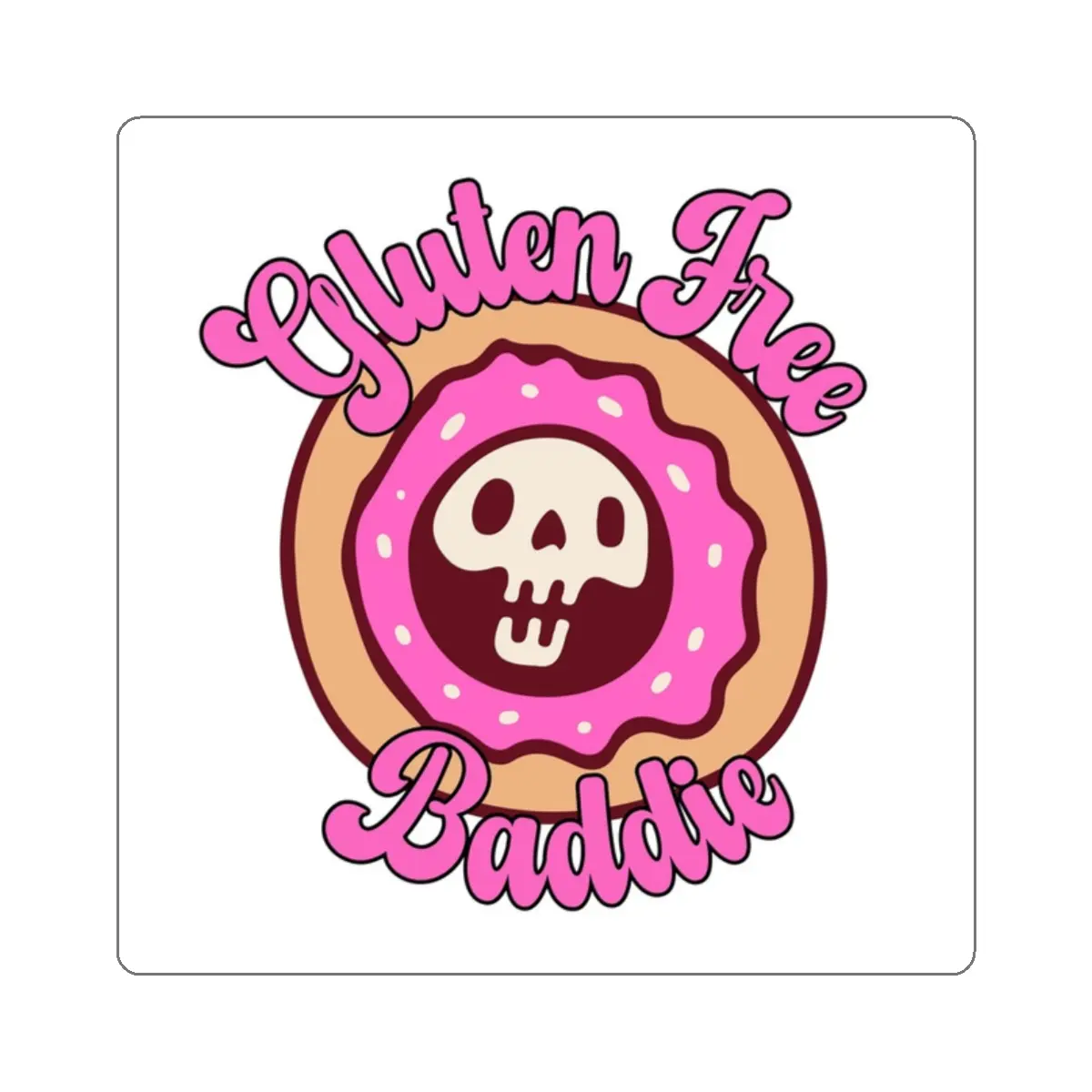 Die-Cut Stickers - Gluten Free Baddie Donut Skull Outdoor/Indoor Sticker - Quote 'Gluten Free Baddie' - Alternative: Laptop Decal, Water Decor Decorative Matte Smooth Vinyl Brush Ornaments vinyl sticker
