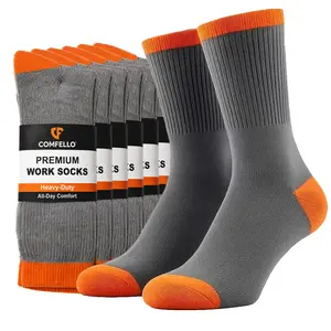 COMFELLO Men's Heavy Duty 90% Cotton Work Socks 10 -13 Sizes | Cushioned Crew Boot Socks | Durable, No-Slip, Breathable Bulk Pack for Long Shifts