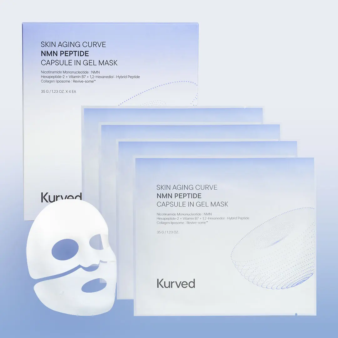 Kurved NMN Peptide Capsule Gel Mask (35 g/1.23 oz, 4 Count) | Firming, Lifting, Anti Aging, Hydrogel Mask with NMN, NAD, Peptide, Collagen infused with Liposomal capsule for Lifting & Firming, Cooling hydration, K-Beauty