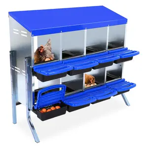 8-Compartment Chicken Nesting Box with Legs, Roll-Away Design & Lid Cover for Egg Protection, Ideal for Layer Hens - Durable & Convenient,Blue