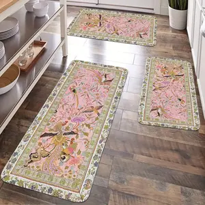 JIT 2/3 pcs vintage flower tree and bird pattern decorative carpet for kitchen, kitchen corner set of floor mats, slip-resistant washable soft carpet for kitchen, laundry room, corridor, running pad carpet