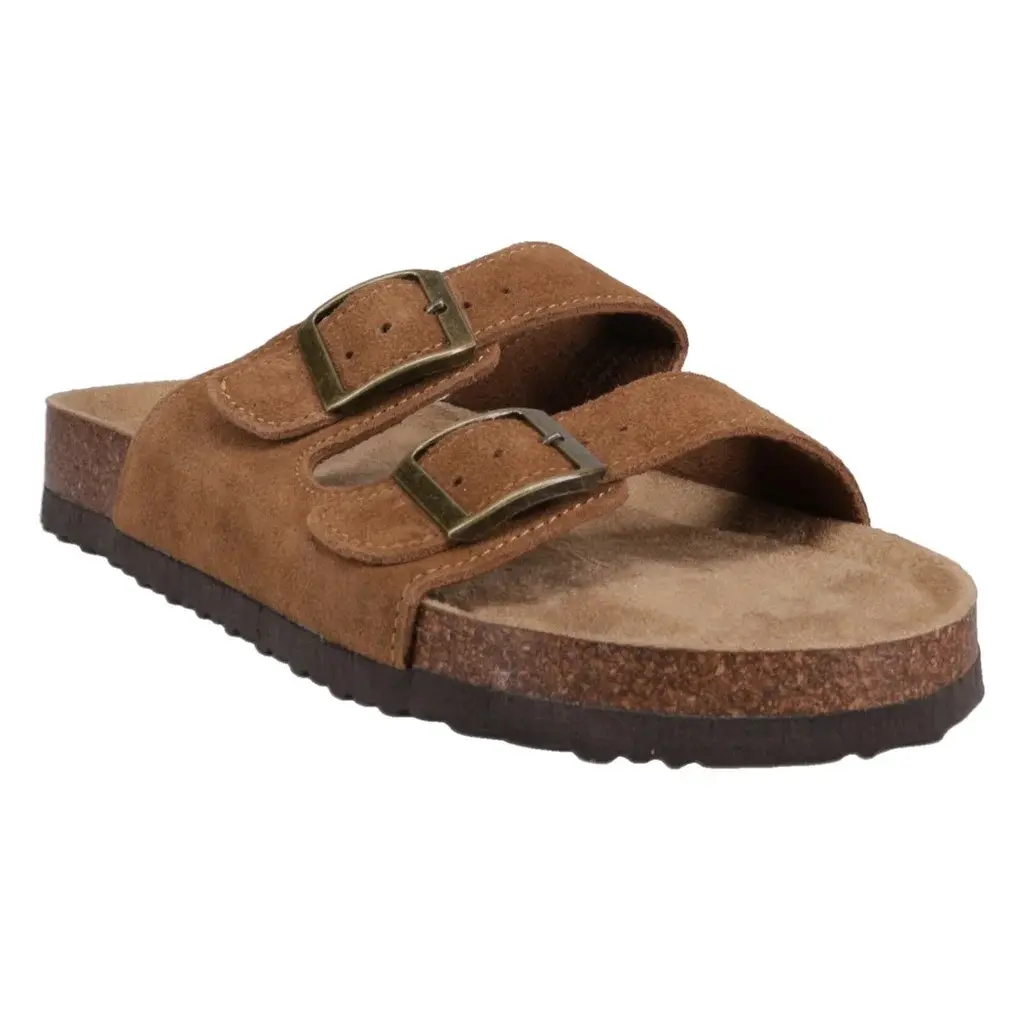 Khombu Women's Sandal with Straps Suede Upper with Cork Outsoles Durable Lightweight Casual Sandals Every day Clogs for Women