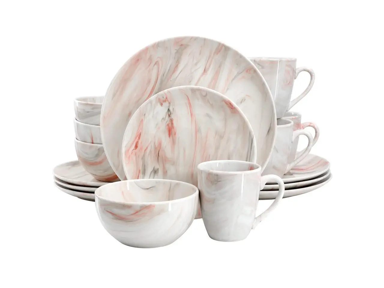 Elama Fine Marble 16 Piece Porcelain Dinnerware Set in Red and Gray Elama Fine Marble 16 Piece Porcelain Dinnerware Set in Red and Gray