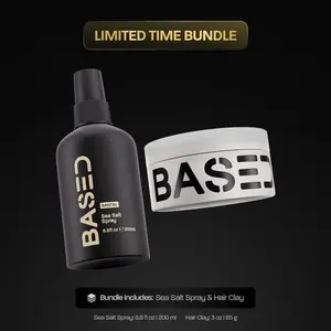 BASED Texture & Hold Duo: Sea Salt Spray & Hair ClayBundle - Non-Toxic Volumizing Spray with Kelp & B5 +Strong Hold Texturizing Clay with Santal Sandalwood, LowShine