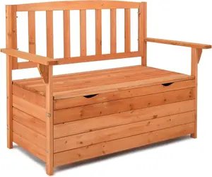 VINGLI Outdoor Storage Bench, Large Wood Deck Box With Seating, Weatherproof Outdoor Bench with Storage Loveseat, 2-Person Wooden Patio Bench Porch Storage Box For Entryway, Backyard, Garden (44 inch)