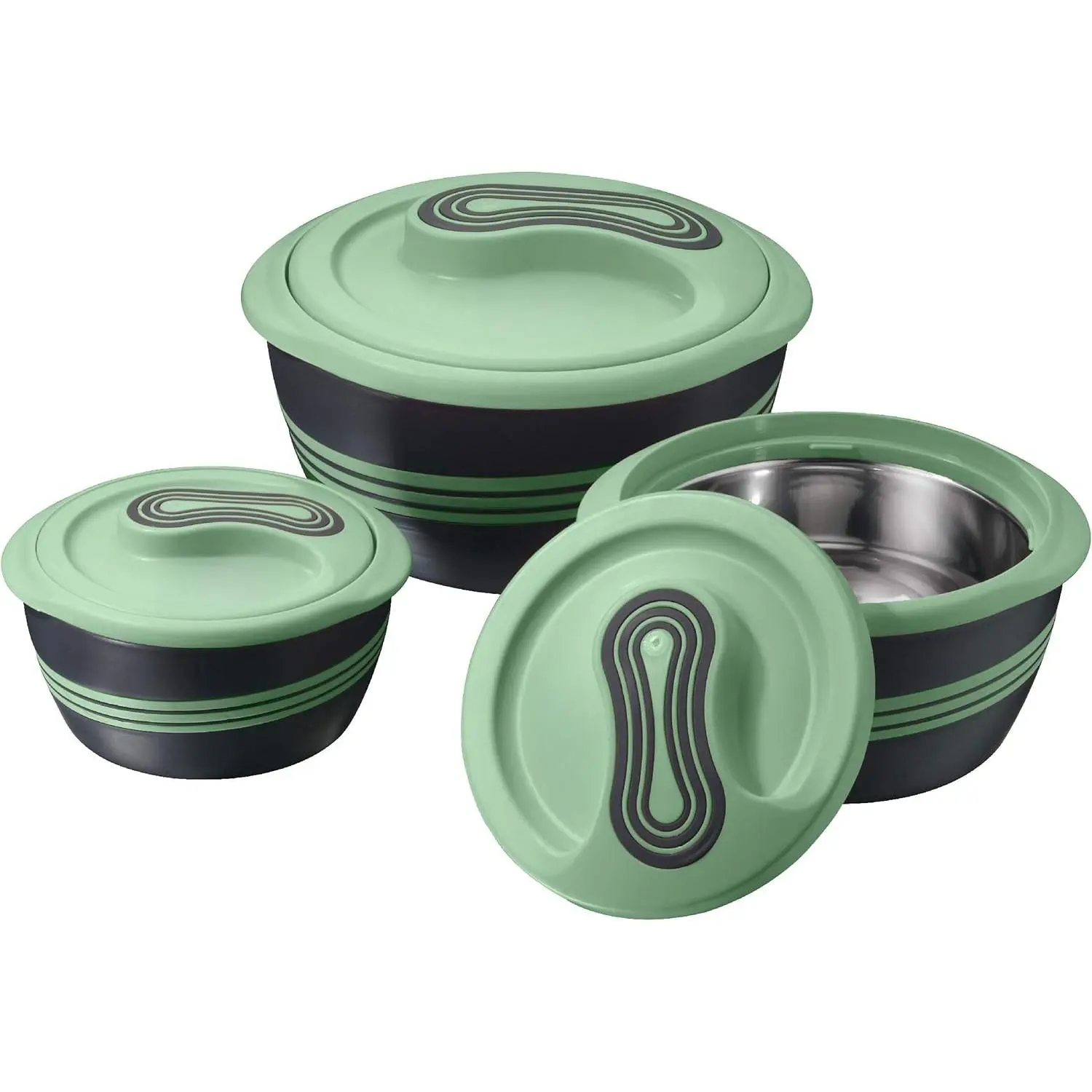 Insulated Casserole Dish with Lid 3 count Set 2.6/2/1 qt. Hot Pot  Warmer/Cooler Thermal Soup/Salad Serving Bowl- Stainless Steel Hot  ContainerBest  Set for Moms Holidays Green