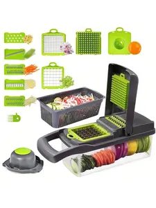 14 In 1 Multi-Functional Vegetable Chopper, Multi-Purpose Chopper, Fruit And Vegetable Chopper, Kitchen Chopper, Kitchen Accessories, Onion Chopper, Multi-Functional Manual Vegetable Chopper With Container And Lid, Potato Food Chopper
