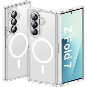 Magnetic Phone Cases for Samsung Galaxy Z Fold 7 Case Z Fold 6 5 4 3 ZFLIP7 6 5 4 3 Case Transparent Back Non-Slip Hard PC Shockproof Bumper Protective Phone Case Cover for Samsung Z Fold 7 - Clear