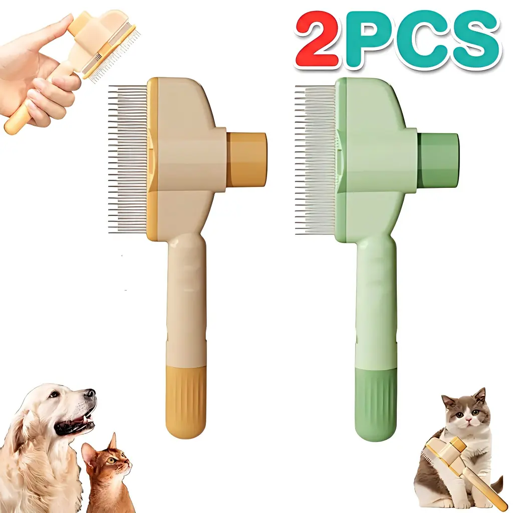 Dog & Cat Grooming Kit - 3-Piece Set with 2 Rubber Combs (Dual-Action Bristles, Detangling, Deshedding Brush, Flea Removal), Ergonomic Nail Clippers for Long-Haired Pets, All Sizes, Stress Relief, Clean Hair Care