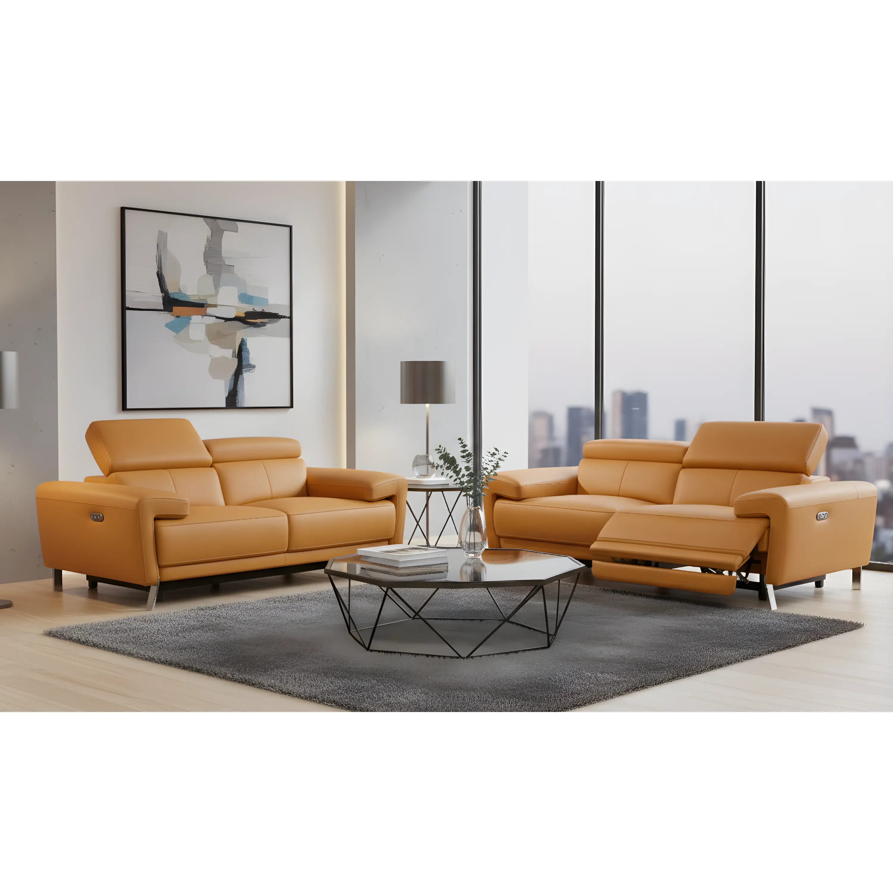Klaussner Aurella Leather 2-Piece Indoor Furniture Set, Stylish Furniture for Living Room Spaces