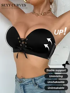 Women's Drawstring Push-Up Bralette, Removable Adjustable Straps, Breathable Comfort, Full Coverage, Suitable for Daily Wear, Dates, Backless, Underwear