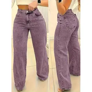 Plus-Size Stretch Jeans – Non-Sheer Purple Pants with an Elastic Waist and Straight-Leg Fit, Machine-Washable 9/10 Length for Everyday and Formal Outfits – Curvy-Friendly Jeans for Women, Comfortable Fashion, Flattering Silhouette