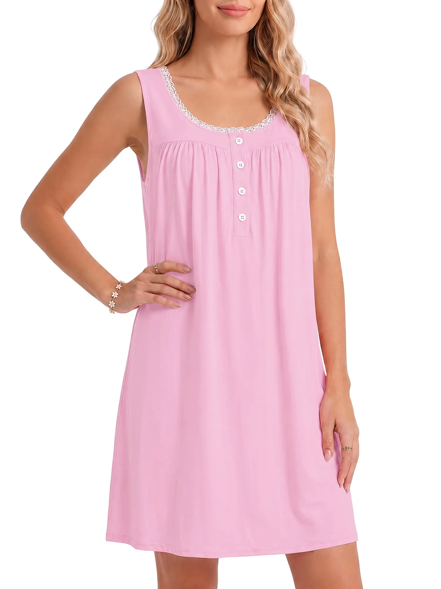 DAKIMOE Women's Short Sleeve Nightgown - Comfy, Cute, Loose Sleep Shirt Pajamas, Womenswear Loungewear, Valentine's Day Gift