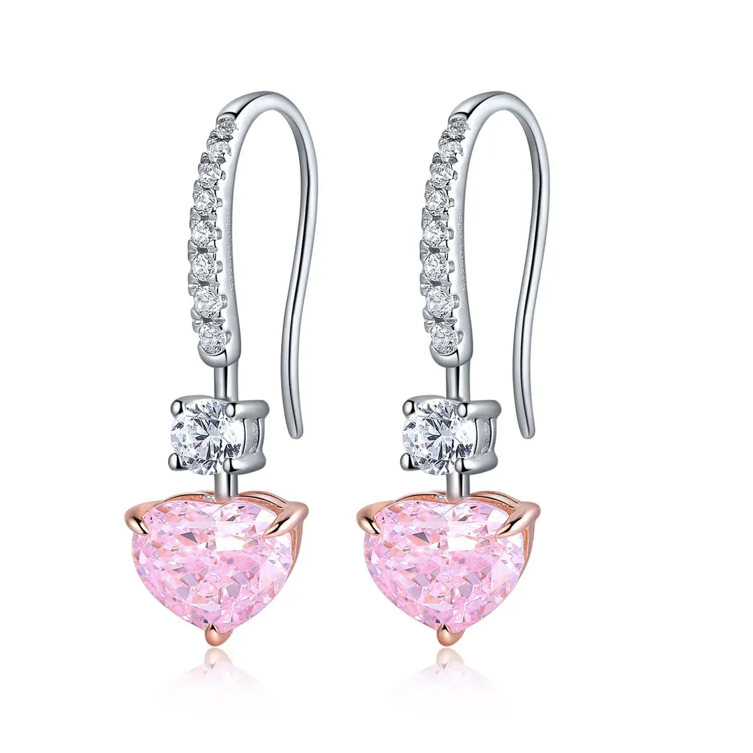 STONE PRECIOUS,1.0ct*2 pink diamond earrings.wedding,anniversary,Christmas present.sterling silver romantic earrings with zircon lab diamond,heart cut.