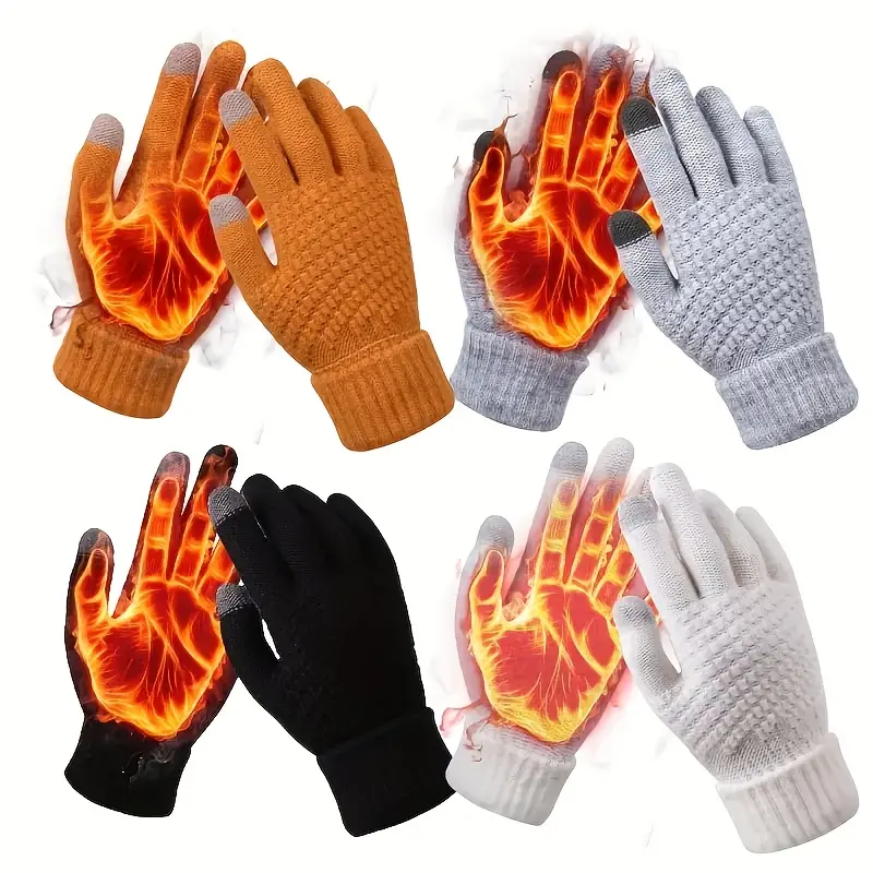 1 pair womens winter touchscreen warm thickened Heated Gloves Thermal Insulated Knit Gloves For Cold Weather