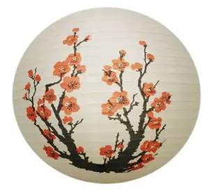 Thy Home Traditional Classic Hand-Painted Round Paper Lantern - 15.5in Diameter, Asian Chinese Style, Floral Motif Ornament for Festival, Home Room Decorations