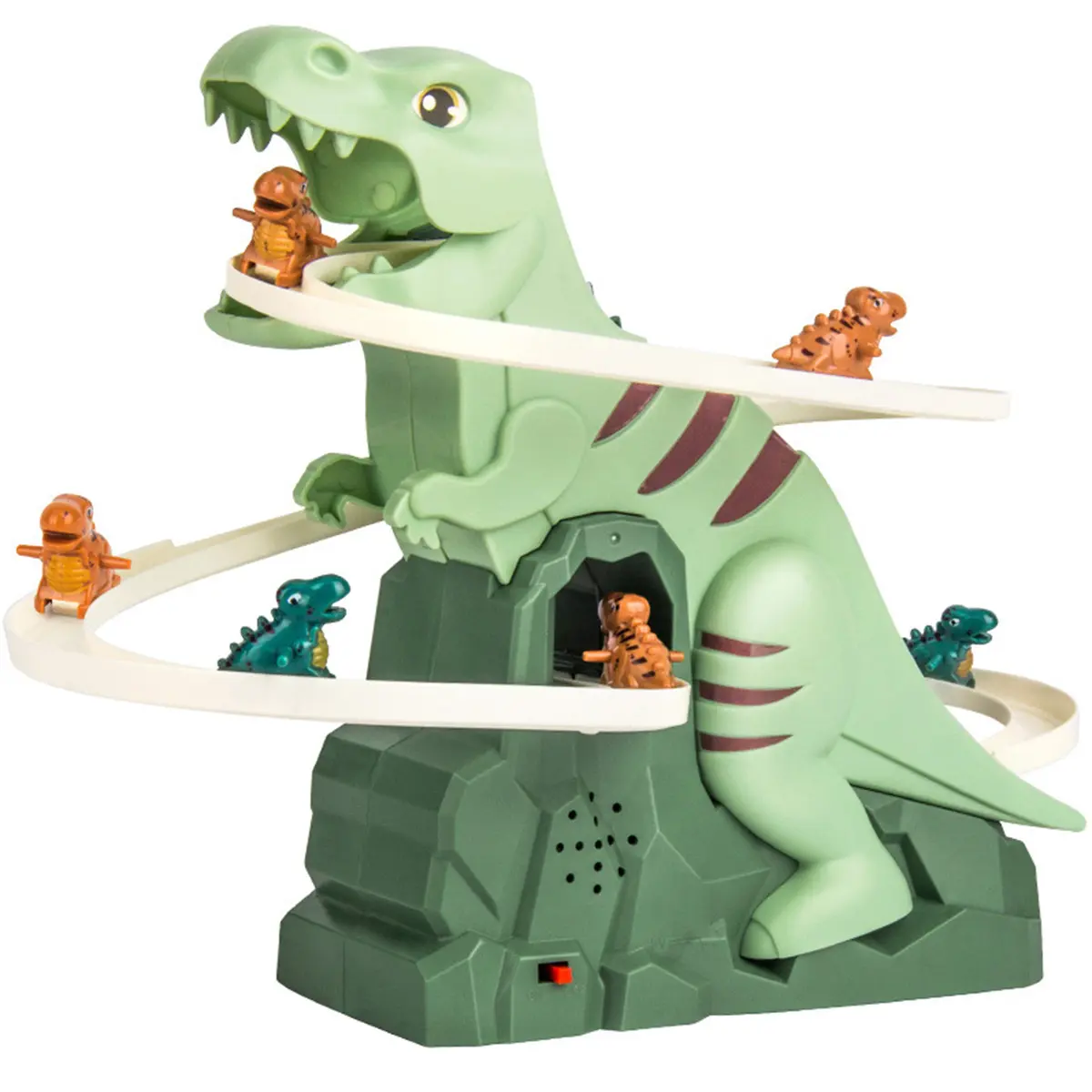 Dino Roller Coaster Race Track – Electric Dinosaur Climbing Toy with Light & Music, Interactive Slide Stair Game Set