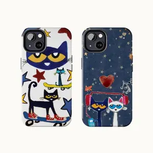 Cool Pete the Cat art phone case, blue cat-themed phone case, compatible with iPhone 17/16/15/14/13/12/11 Pro Max/Plus and Samsung Galaxy S23FE/22/23/24/25.
