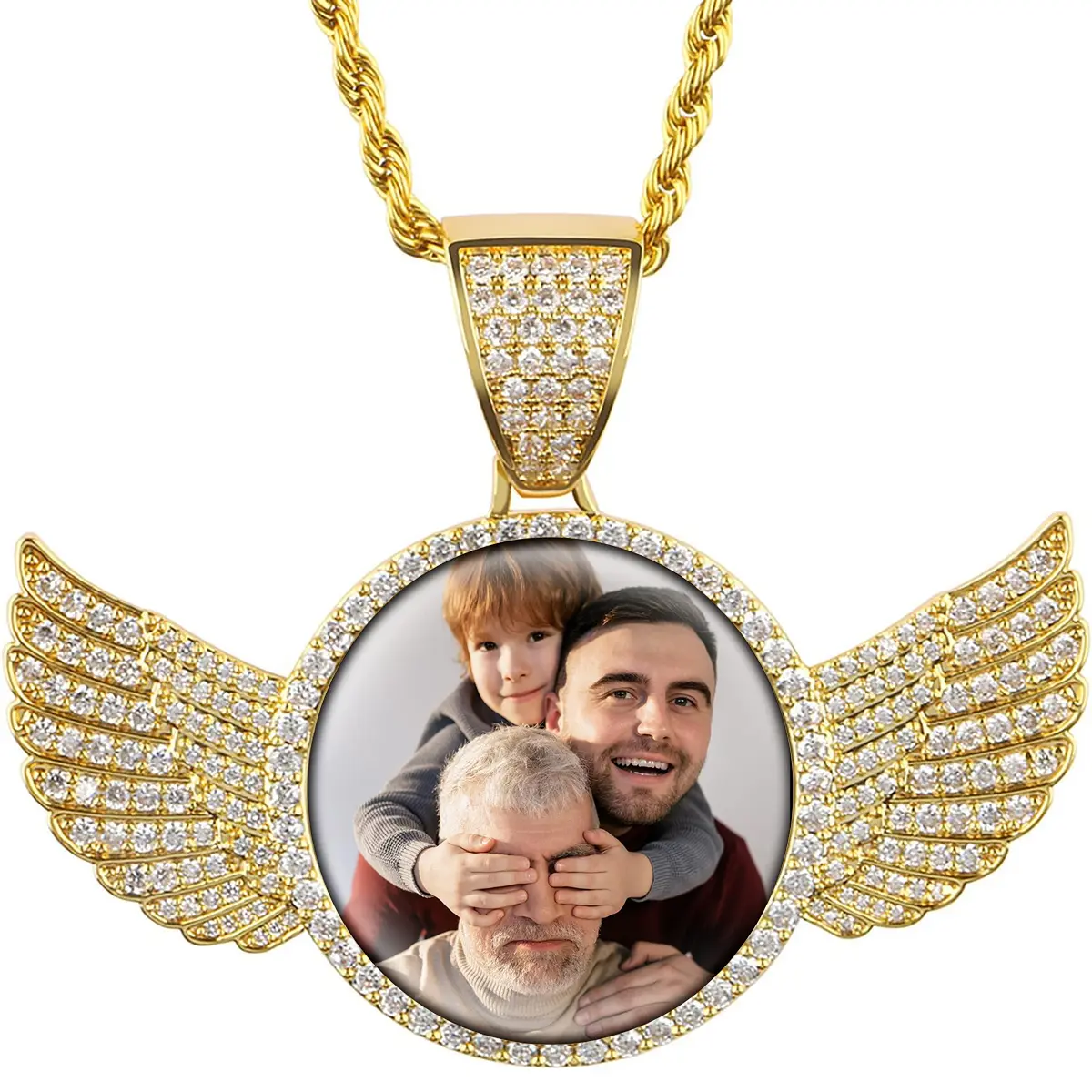 Father's Day gift photo necklace for men and women, customized photo angel wing circular, heart pendant, personalized commemorative photo pendant necklace for men and women, collarbone chain, Christmas gift