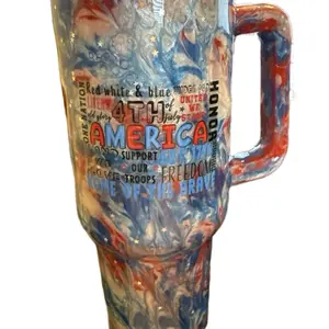 Patriotic epoxy 40oz with handle tumbler. Drinkware Water Bottles