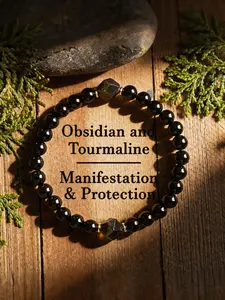Ultimate Protection Bracelet: Black Obsidian & Tourmaline for Manifestation, Beaded Bracelet, Gemstone Bracelet