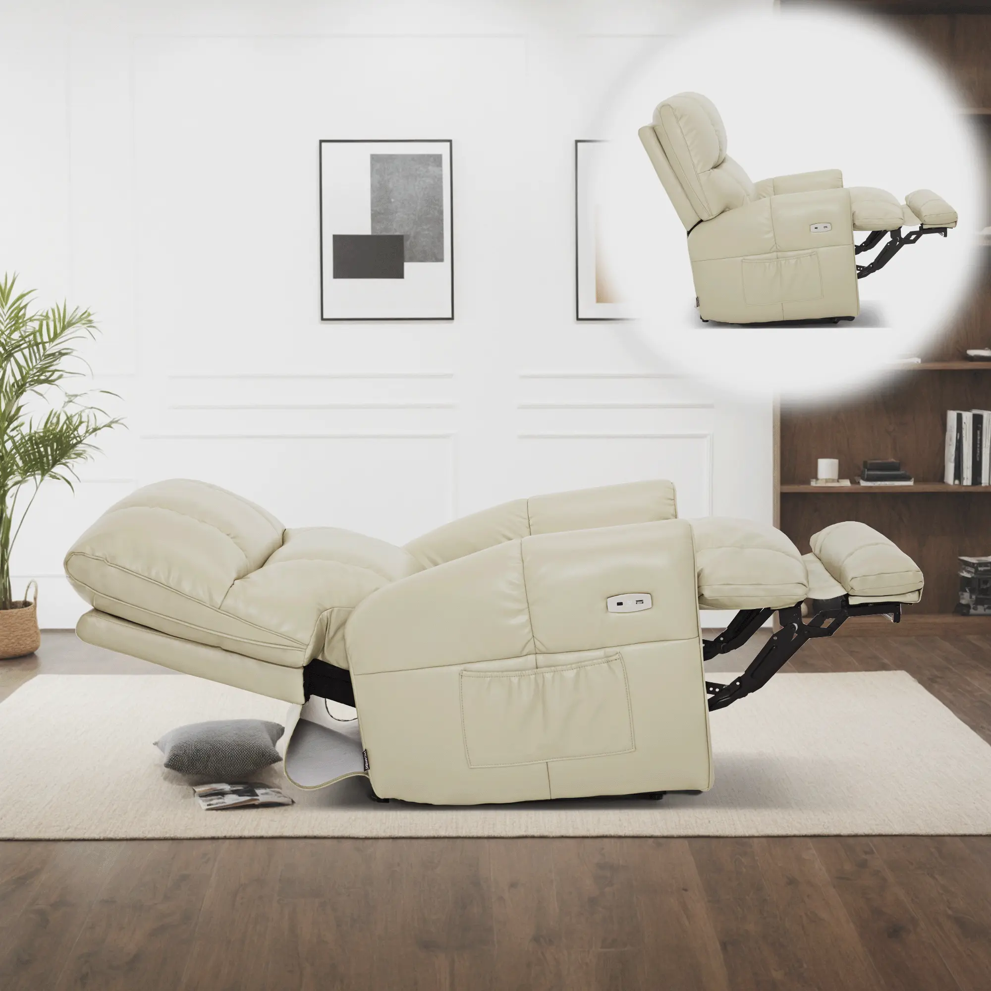 Large Dual Motor Power Recliner Chair with Heat and Vibration, 6199