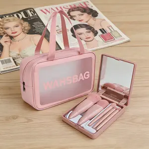 Portable Makeup Bag + Mini Makeup Brush Set, Waterproof Cosmetic Wash Bag, Beauty Organizer, Travel Essential, Must-Have for Business Trips