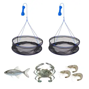 Foldable Fishing Net, Landing Fishing Pier Nets, Portable Drop Net for Pulling up Fish, Durable and Fish-friendly, with Rope and Storage Bag, for Minnows, Crawfish, Shrimp, Crab