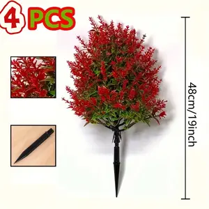 2 Artificial Red Spiked Flower Trees, Artificial Flower Decorations, Floral Decor, with Lavender Blooms and Green Foliage, Realistic Trunk and Root Texture, UV-Resistant Durable Plastic Material, Includes Ground Stakes, Indoor/Outdoor Decor