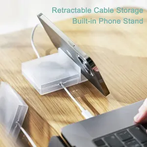 Two-In-One Expandable Storage Box, Lightweight Portable Non-Tangle, Supports Original Cable & Fast Charging, Data Line Holder & Phone Stand