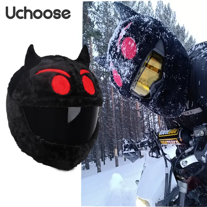Motorcycle Full-Face Helmet Protective Cover - Plush Cartoon-Style Protective Gear, Warm, Windproof, Scratch-Resistant Motorcycle Accessory