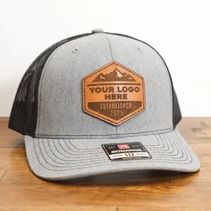 Leather Patch Trucker Hats | Richardson 112 Custom Logo Hats Made with Real Leather, Engraved Business Hats, Company Hats, Custom Hats