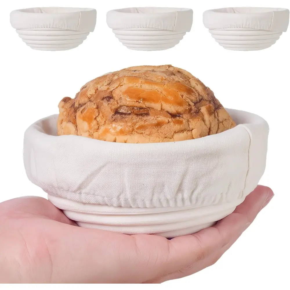 Bakeware 4-Piece Round Mini Banneton Bread Proofing Baskets with Smooth Cloth Lining, 5-Inch Sourdough Dough Rising Utensils for Home Baking