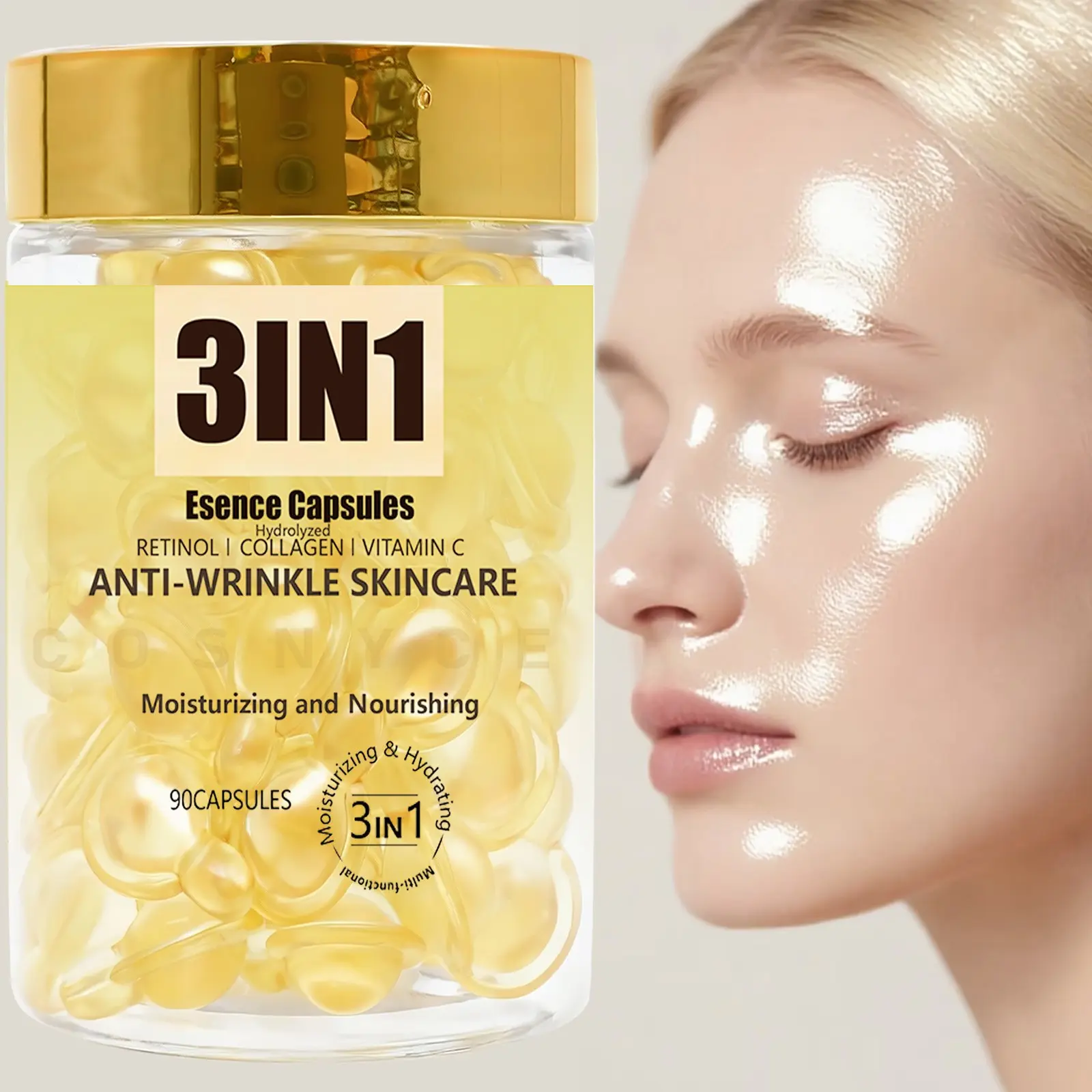 Cosnyce Triple Action Essence Capsules, Hydrolyzed Collagen & Retinol, Skincare, Youthful Glow, Essential Beauty Care