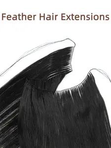Feather Hair Bundles Extensions Natural Fish Line Human Hair Non-Remy Invisible Micro rings Hair Extension Weft 100 strands 40-70G 16-22Inch