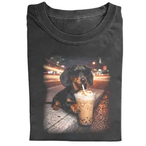 Dachshund Iced Coffee Comfort Colors T-Shirt, Dog in Sunglasses Meme Tee, Vintage 90s Graphic, Unisex Fit Design, Gift for Dog Lovers