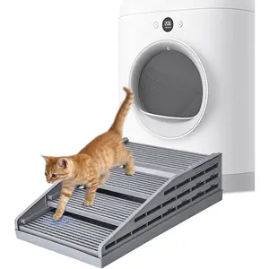 Adjustable Litter Box Step, Elevated Cat Ramp/Stairs with Filter Function, Anti-Tracking, Easy to Clean, Fits Automatic Litter Boxes, for Small & Elderly Cats, Non-Slip(Grey)