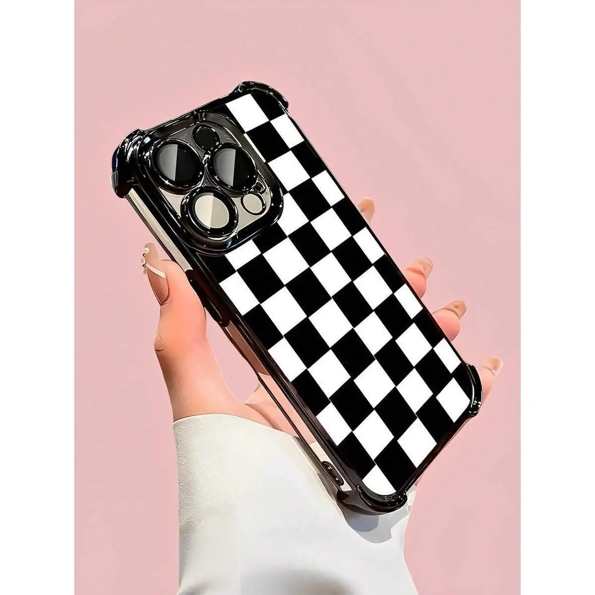 Black and White Checkerboard Non-Customized PC+TPU Polycarbonate Plastic Protective Phone Case - Compatible with iPhone 17, 17 Air, 16, 15, 14, 13, 12, 11, Pro Max, Plus Mobile Phone Accessories