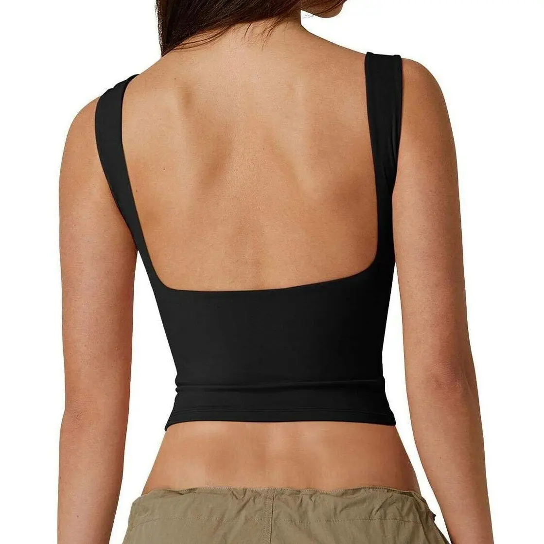 QINSEN Women's Sexy Open Back Sleeveless Crop Tank High Neck Slim Fit Cropped Tee Shirt Y2k Tops
