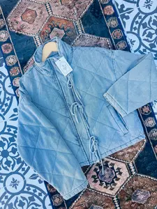 Washed Denim Quilted Front Tie Jacket