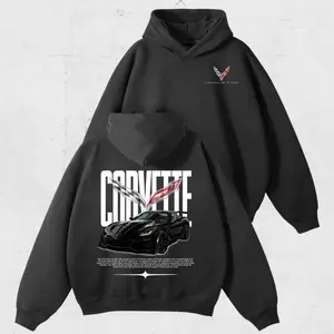 Chevrolet Corvette ZR1 C7 Hoodie Sweatshirt T-Shirt, Black Supercar Graphic Tee, American Muscle Car Shirt, Casual 100% Cotton Top, Gift for Men