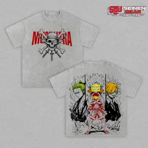 1Piece Monster Trio Vintage Acid Washed Oversized Graphic T Shirt, Lufy Zoro Sanji Inspired Back Print Tee, Anime Pirate Streetwear Aesthetic, Double Sided Heavyweight Cotton Unisex Shirt, Gift for Anime Fans