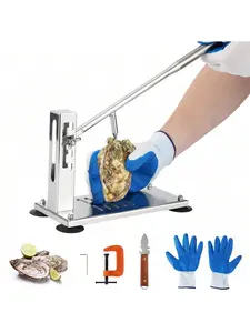 Beginner-Friendly Adjustable Stainless Steel Oyster & Clam Shucking Kit – 4-Height Shellfish Opener Set With Suction Cups, G-Clamp, Knives, Cut-Proof Gloves – Ideal For Home, Kitchen, Restaurant