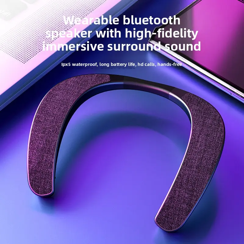 Wearable Neckband Wireless Bluetooth Speaker - Portable, Fabric Subwoofer, Stereo Open Audio, Plastic Gaming Design, Cross-Border Compatible for Smartphone Users, Wireless Audio Device
