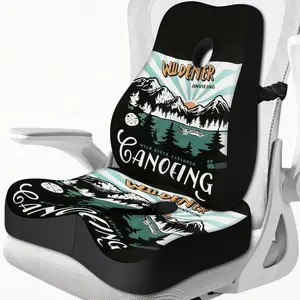 Ergonomic Memory Foam Seat Cushion With Lumbar Back Support, Vintage Canoeing Wild River Mountain Print Orthopedic Chair Pad, Ease Tailbone Sciatica Discomfort For Office Desk Car Long Sitting
